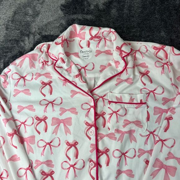 Benny + Co By KenzKustomz Bow Print Pajamas Two Piece AOP Long Sleeve Sz M - Picture 2 of 11